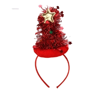Sparkly red Christmas tree headband with sequin tassels and golden star on top