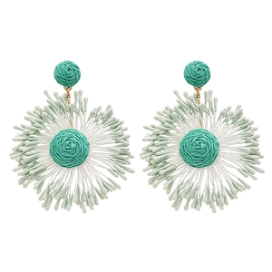 Handwoven teal floral earrings with sunflower design and steel needle for women