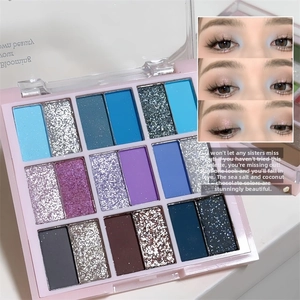 Detailed macro view of 18-color eyeshadow palette with matte and shimmer shades