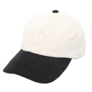 Vintage corduroy baseball cap in black and white color block design for autumn fashion