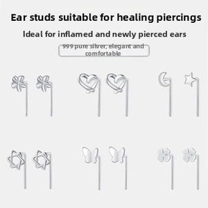 Detailed selection of 999 pure silver studs in flower, heart, star and clover shapes