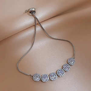 Geometric Zircon Bracelet For Women Copper Gold Plated Adjustable Bolo Clasp Halo Cubic Zirconia Jewelry Gift