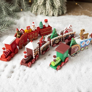 Christmas Wooden Train Ornament Painted Mini Figures Santa Snowman Reindeer Festive Desktop Decoration Nordic Style Gift
