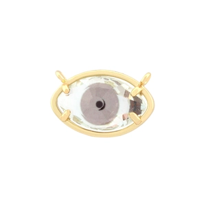 Detail of 18K gold-plated eye pendant with clear crystal and dual connector rings