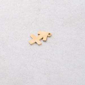 Macro view of 15mm gold Sagittarius zodiac charm with polished mirror stainless steel finish