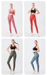 Vue détaillée du legging de yoga sans couture taille haute et brassières en quatre couleurs