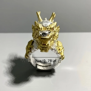 Vintage golden dragon head open ring for men featuring detailed scales and 2cm diameter size