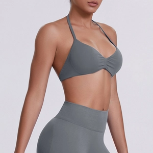 Detail showing the seamless ribbed texture and high-elastic fabric of the yoga sports set