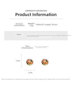 Size chart showing 1.2cm flower stud earrings made of copper and zircon materials