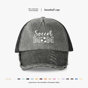 Soccer Mom Trucker Hat Distressed Washed Cotton Mesh Baseball Cap Breathable Curved Brim Vintage Outdoor Sports Women