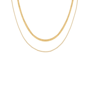 Double-layered gold flat snake chain and delicate box chain necklace set for women