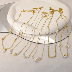 Fashion Round Flower 304 Stainless Steel 18k Gold Plated Pearl Plating Necklace