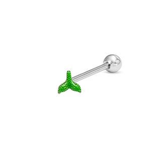 Blue butterfly planet tongue ring piercing made of surgical stainless steel on white background