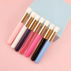 Portable eyelash cleaning brushes with soft white fibers and colorful handles set