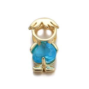 Golden pendant with blue heart-shaped zircon and pearl detail for DIY jewelry