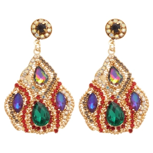 Elegant gold drop earrings with colorful waterdrop crystals and sparkling cubic zirconia stones