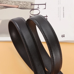Women's black leather belt with fine stitching for jeans and dresses fashion look