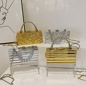 Evening Clutch Bag Acrylic Metallic Hard Shell Box Purse Handbag With Chain Strap For Women Party Wedding Banquet Chic