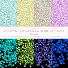 Glow-in-the-dark 2/3/4mm luminous glass seed beads showing day and night contrast effect