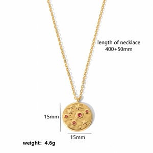 18k gold plated stainless steel necklace with pink zircon star and sun pendant