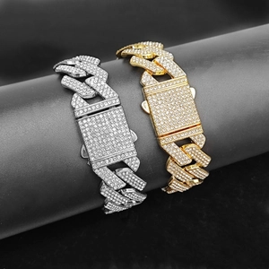 20MM hip hop Cuban link necklace with triple-row rhinestones in gold and silver finish