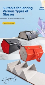Foldable multi-slot PU leather eyewear organizer showing various storage compartments