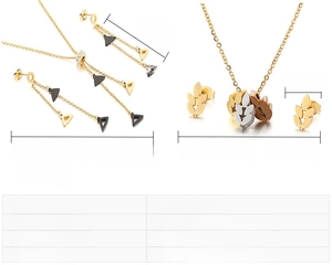 Detailed size specifications for gold stainless steel geometric fringe jewelry sets
