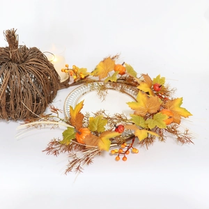 40cm Maple Leaf and Pumpkin Wreath for Autumn Thanksgiving and Halloween Decor