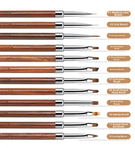 12-piece professional nail art brush set for painting, lining and ombre techniques