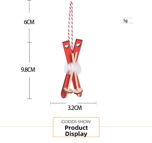 Miniature wooden ski ornament with dimensions 9.8cm height for Christmas tree decoration