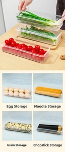 Detailed macro view of clear airtight food storage containers for noodles and vegetables
