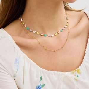 Stainless Steel Butterfly Pendant Necklace Bracelet Colorful Tiny Beads Bohemian Fashion Jewelry For Women
