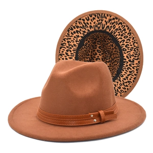 Vintage Two-Tone Woolen Fedora Hat With Leopard Print Inner Brim Wide Brim Jazz Hat For Travel Fashion Accessories