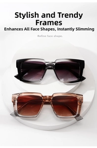 Close-up of square sunglasses with gradient lenses in black and tea orange frames
