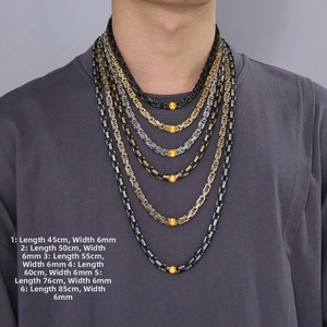 Size guide for 6mm Byzantine chain necklace showing lengths from 45cm up to 85cm