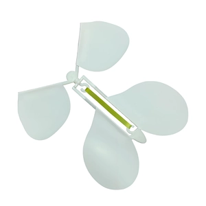 Mechanical white plastic butterfly wing frame with a green rubber band power mechanism
