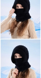 Detail of black winter knitted balaclava showing thick thermal fleece lining and rib texture