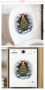 Detailed 3D Christmas tree decal showing a snow scene bursting through a brick wall