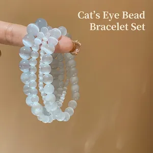 Cat Eye Stone Beaded Bracelet Minimalist Elegant Elastic Hand Jewelry For Women Daily Casual Fashion Accessory