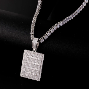 Collana Con Pendente Rettangolare Iced Out Hip Hop Rame Con Zirconi Incastonati Catena Tennis Gioielli Per Uomo Donna
