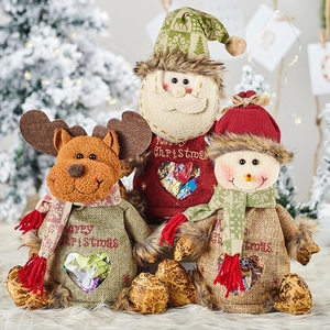 Christmas Candy Gift Bags Burlap Plush Santa Snowman Reindeer Heart Shaped Transparent Window Holiday Decoration