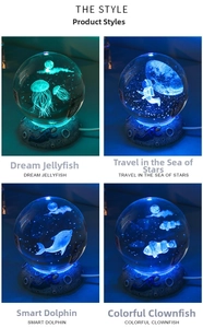 Detail of 3D laser engraved crystal ball lamps with moon surface texture LED base