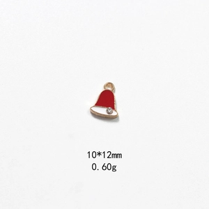 Detail of Christmas hat alloy charm with red enamel, crystal rhinestone and top hanging ring