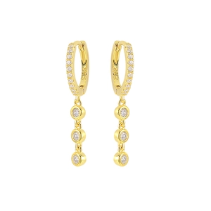 925 Sterling Silver Dangle Chain Hoop Earrings For Women Minimalist Rhinestone Inlaid Geometric Ear Buckle Jewelry Accessories