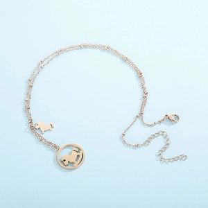Rose gold stainless steel double-layer necklace featuring a hollow horse pendant design