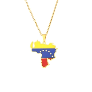 Golden Venezuela map pendant necklace with flag colors for men and women