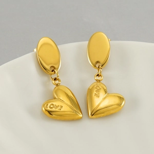 Heart Dangle Earrings 18K Gold Plated Stainless Steel Love Engraved Vintage Fashion Jewelry For Women Elegant Gift