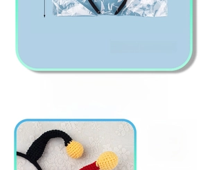 Detail of colorful knit joker headband with adjustable internal wire for custom styling