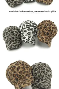 Detailed close-up of leopard print baseball cap showcasing its soft teddy fleece texture