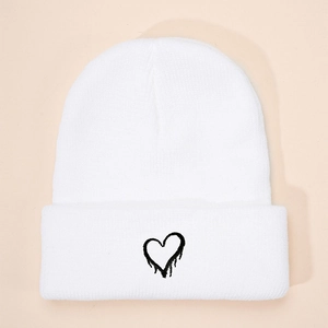 Kids Knitted Beanie Acrylic Hat Winter Warm Soft Dripping Heart Embroidery Casual Outdoor Cap For Boys And Girls